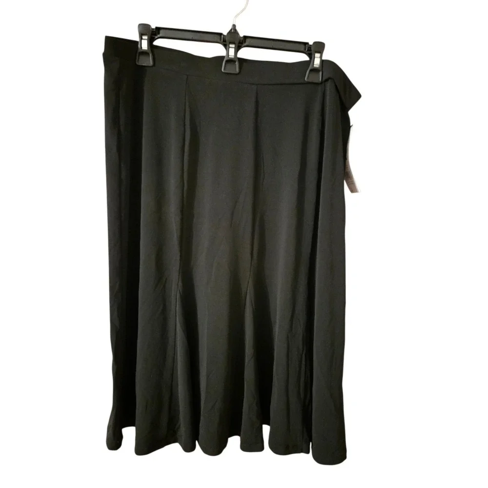 Black A-Line‎ Midi Skirt Stretch Pull-On Godet Hem Dana Buchman L/XL Waist 35